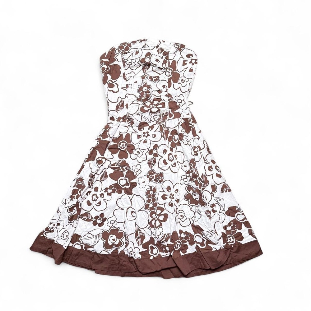 Ruby‎ Rox brown and white floral strapless dress